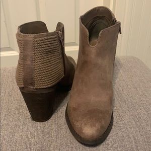 Tan/grayish ankle booties, mild use